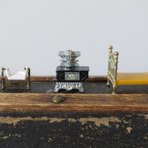 Mattel Dollhouse Furniture, The Littles, 1980, Stove, Bed and Cradle